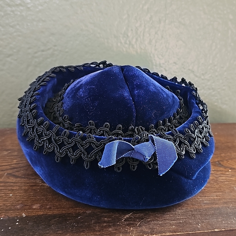 Blue Velvet Pillbox  Hat